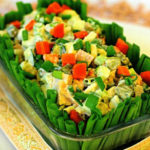 Оливье изысканный с языком, каперсами и перепелиными яйцами